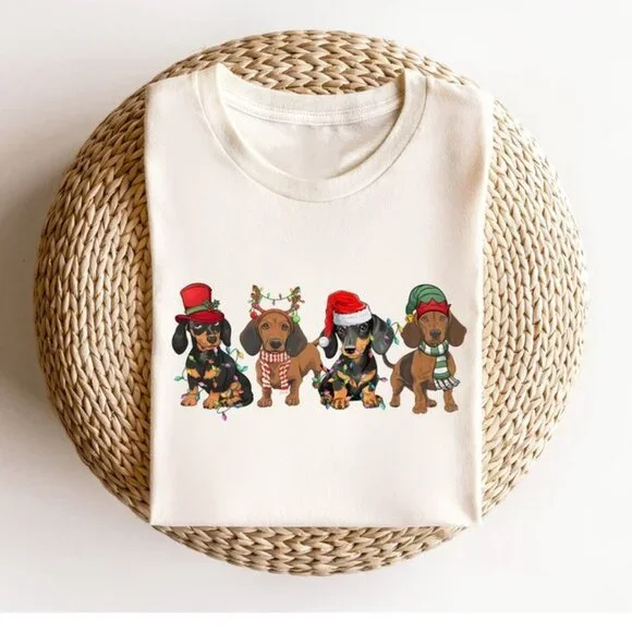Dachshund Dogs Christmas Light T-Shirt, Dachshund Dogs Christmas T-Shirt - Picture 1 of 5